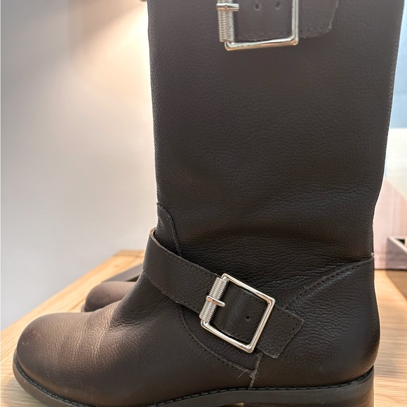 Sole Society Shoes - Sole Society Brown Leather Moto Boots lug sole with gold hardware EUC
